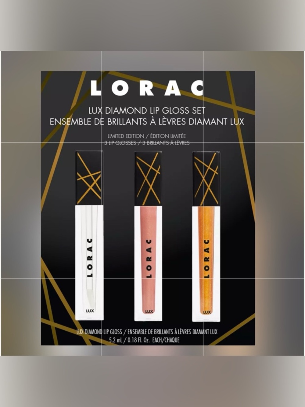 LORAC Lux Diamond Lip Gloss Trio — White, Pink, Gold